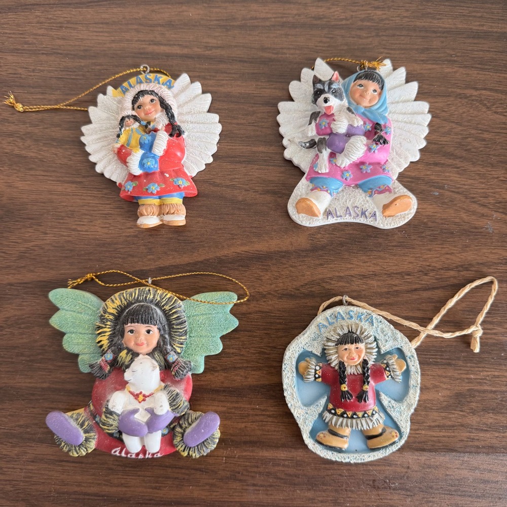 Alaska Vintage Christmas Tree Ornaments Angels Polar Bear Husky Set of 4